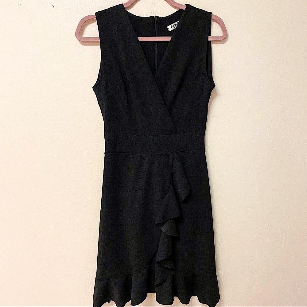 Black Surplice Ruffled Dress
